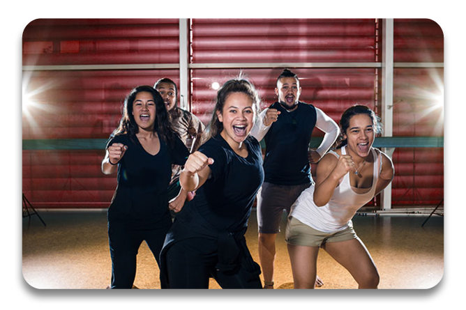 Five performing artists on stage