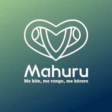 Mahuru logo with green and blue background colours