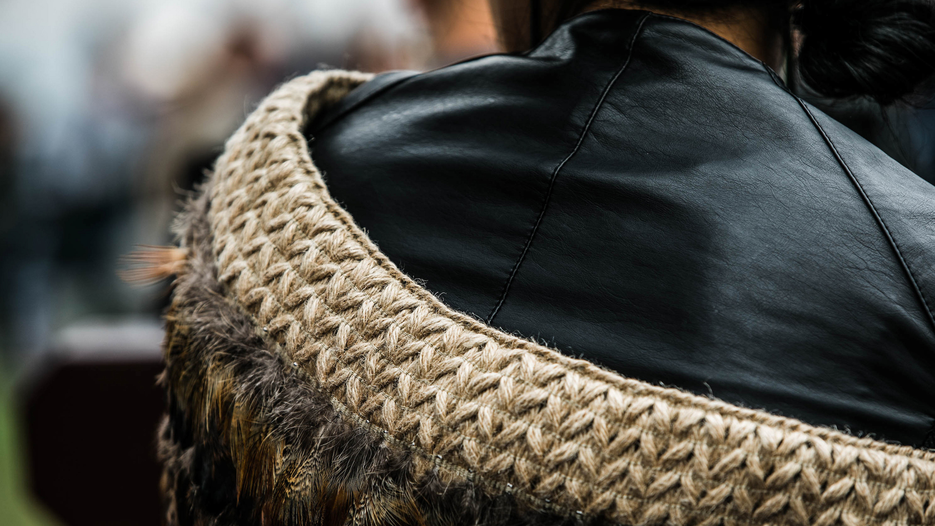 Close up of someone wearing a korowai