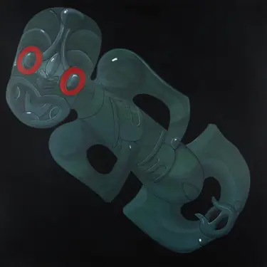 Artist: Darryl Thomson. Iwi: Ngāti Kahungunu. Artwork: Tiki on black 2019. Material: Acrylic on canvas 