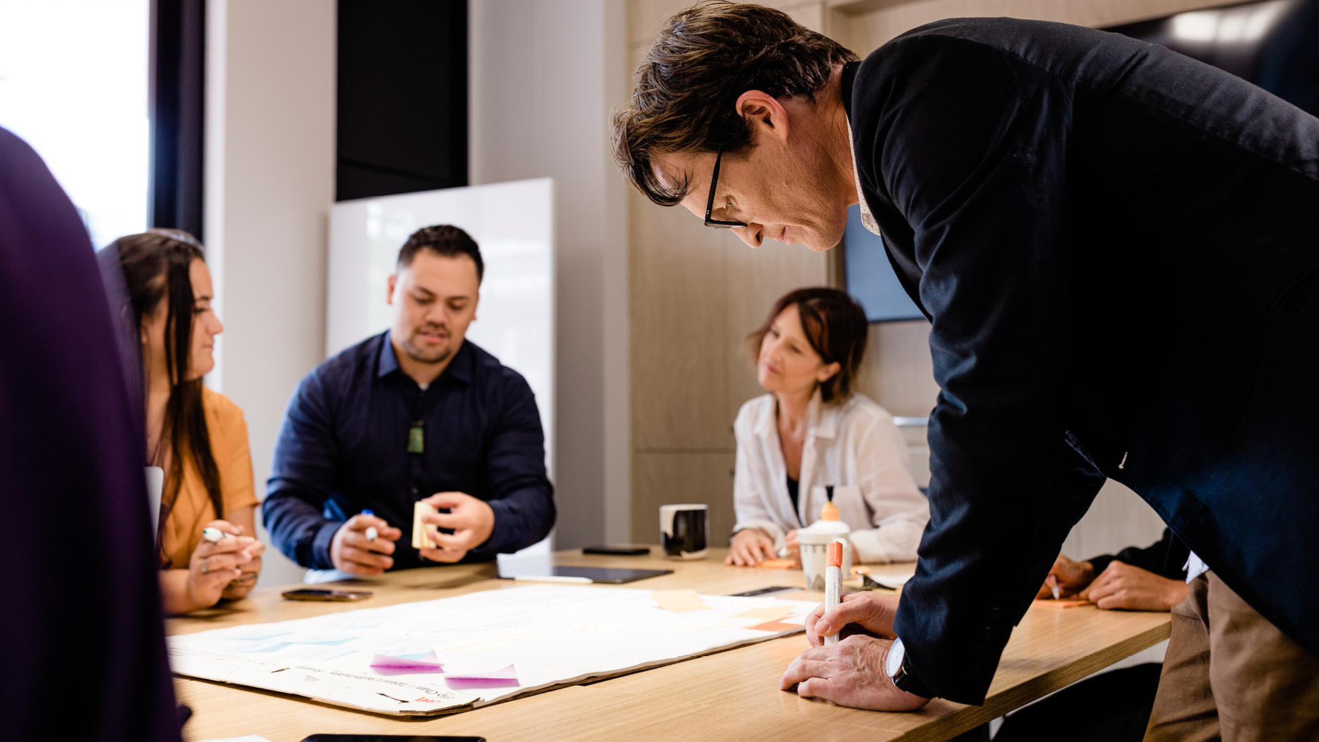 Te Wānanga o Aotearoa_Arahi Kaupapa_Diploma in Small Business & Project Management 2. people brainstorming in a boardroom with post-it notes 